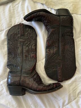 Lucchese Dark Brown and Burgundy Western Cowboy Boots